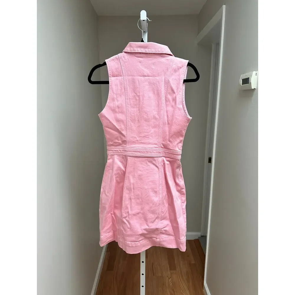 Ramy Brook Katalina Coated Denim Utility Minidress Pink sz 26